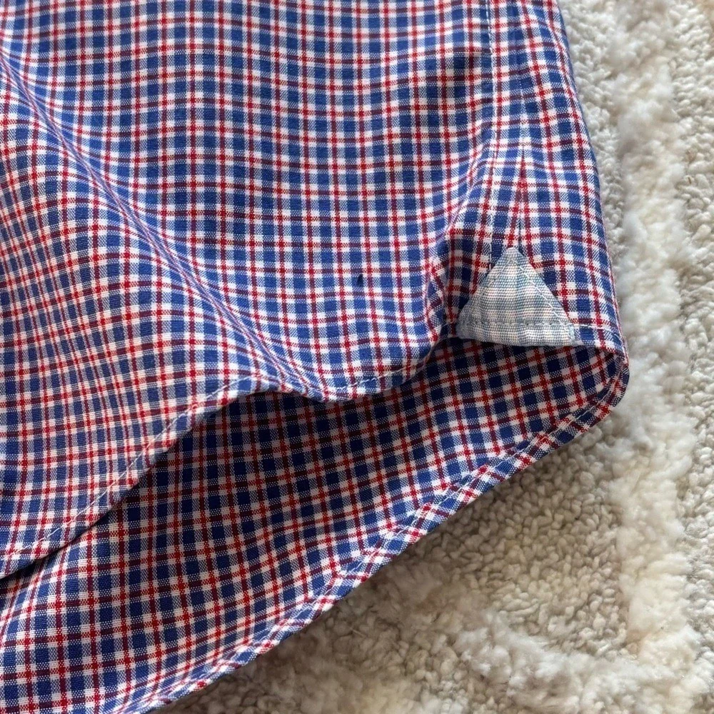 Banana Republic Shirt Mens Large Blue‎ Red Plaid Grant Fit Non Iron Stretch